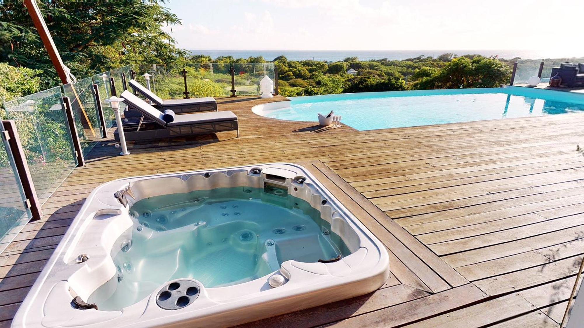 Villa Deluxe L'Hacienda Villa Vue Mer 180 Piscine Jacuzzi Proche Plage Marina Golf Pointe Des Chateaux Et Casino Jardin Clos Voyage Durable Saint-Francois  Quarto foto